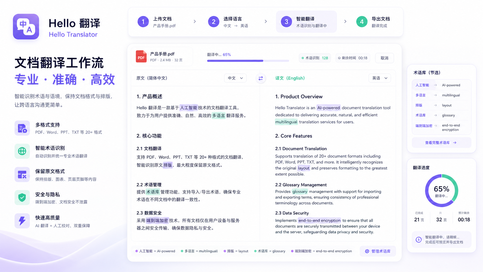 Hello翻译文档翻译与排版保留界面